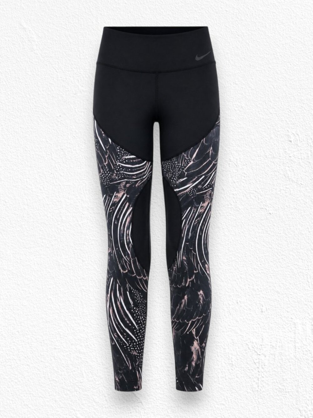 Nike Dri-FIT Black Pink Feather Print High Waisted 7/8 Leggings Size XS